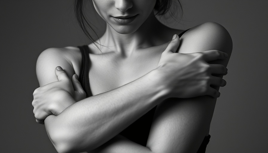 Monochrome close-up of a woman reflecting breast reconstruction options.