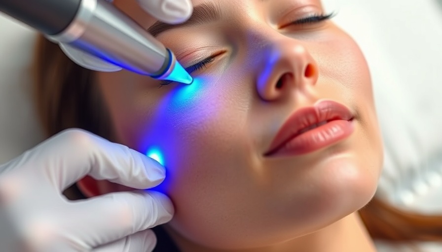 Woman receiving MIRIA laser acne scarring treatment with blue light