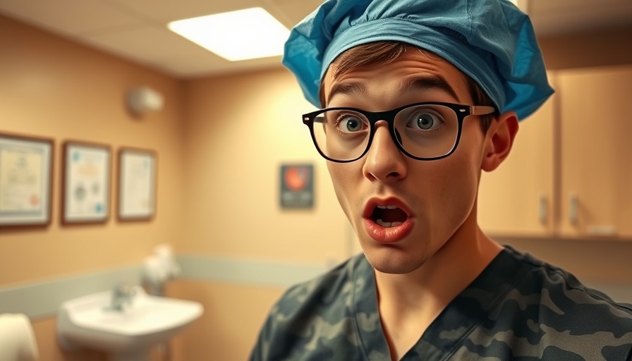Real board certified plastic surgeon in clinical setting, surprised expression.