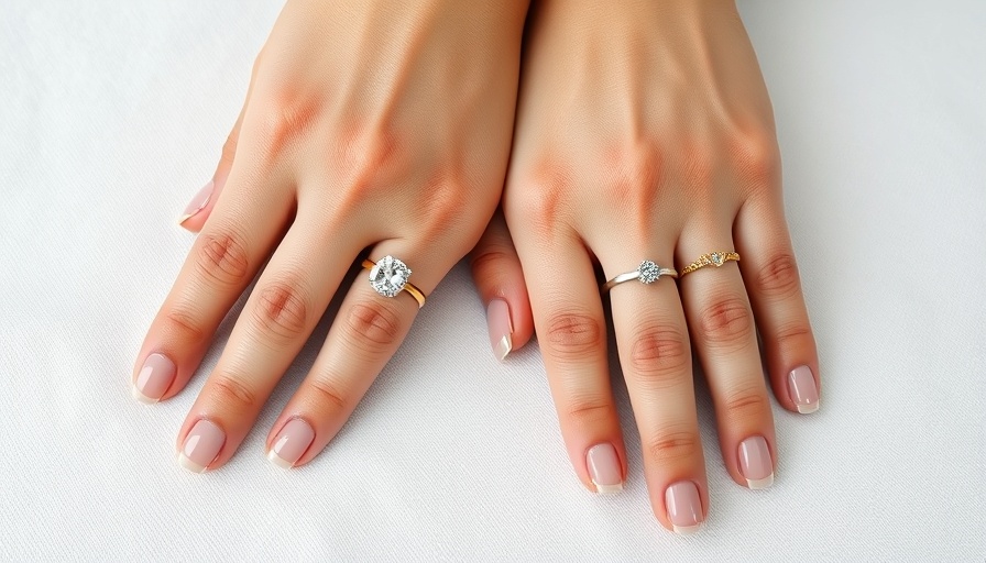 Elegant polished nails complementing diamond rings, nail colors to complement jewelry.