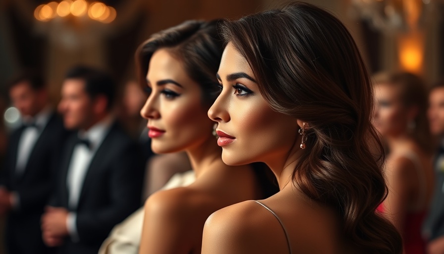 Elegant celebrity side profiles at a formal event.