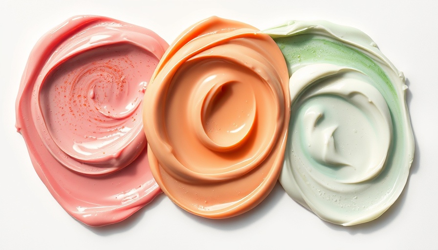 Colorful swirls of popular skin-care ingredients 2025 on a white surface.