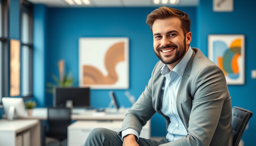 Professional in modern office sitting confidently; AI Platform for Private-Pay Clinics setting.