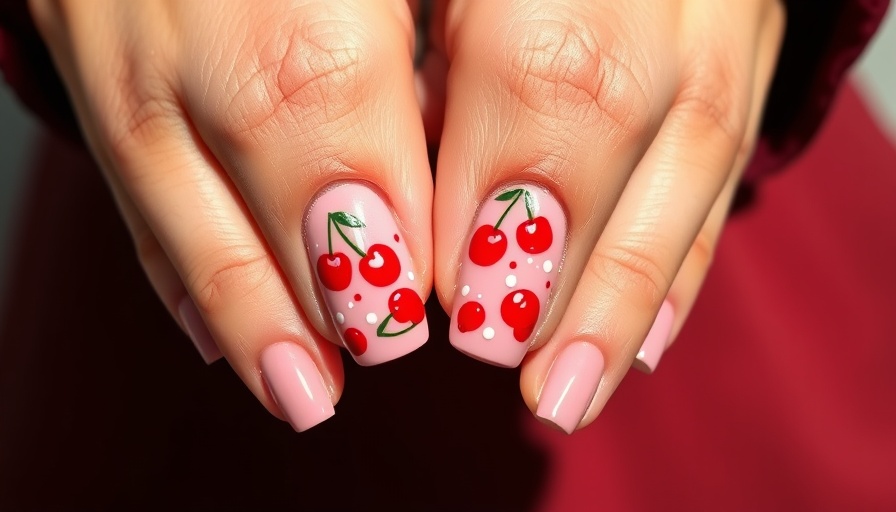 Y2K nail trends with cherry design, glossy finish.