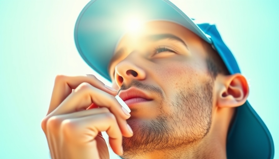 Close-up of person applying sunscreen for safety under blue sky.