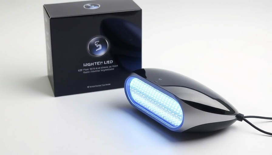 LED hair rejuvenation device with sleek packaging promoting at-home hair rejuvenation.