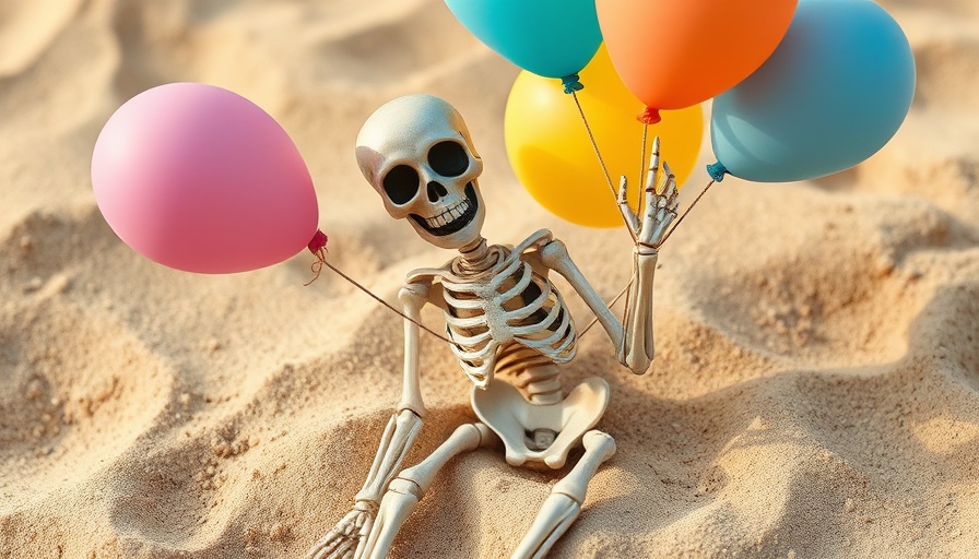 Future aesthetics of Gen Z: playful skeleton with balloons.
