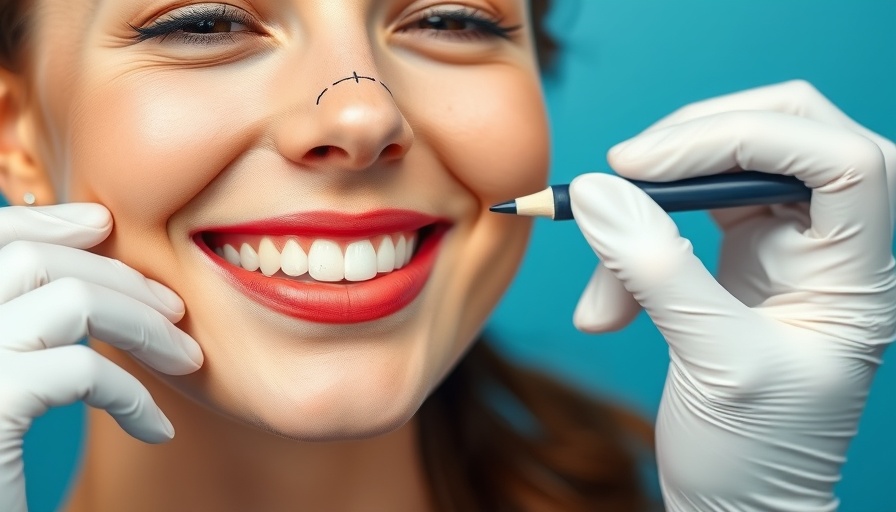Smiling woman with surgical marks on nose, rhinoplasty benefits.