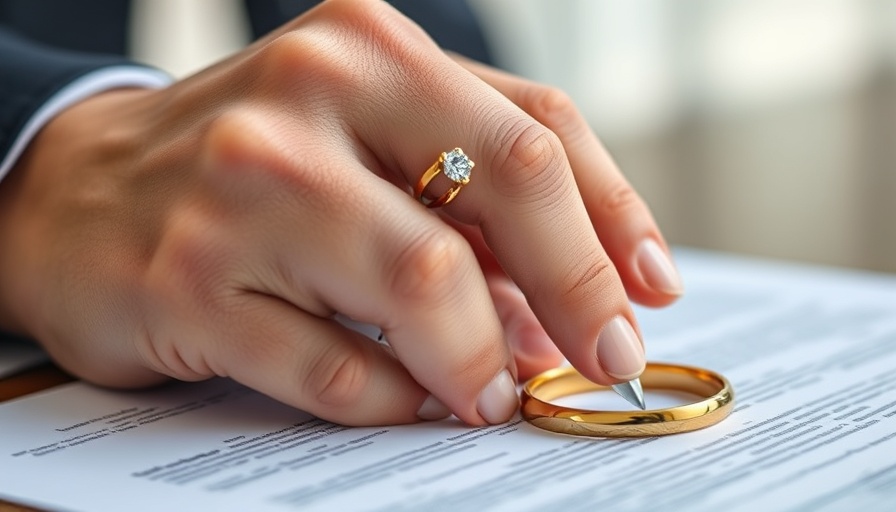Golden wedding rings and signing document depict second marriage prenups in Illinois.