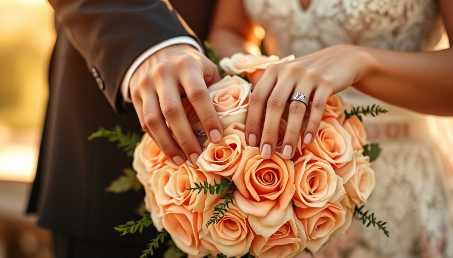 Close-up of couple's hands and rings on a bouquet, remarrying an ex in Illinois.