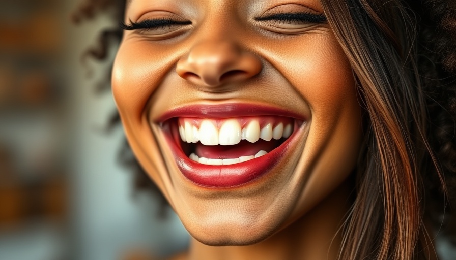 Woman smiling with bright teeth, showcasing no-prep veneers.