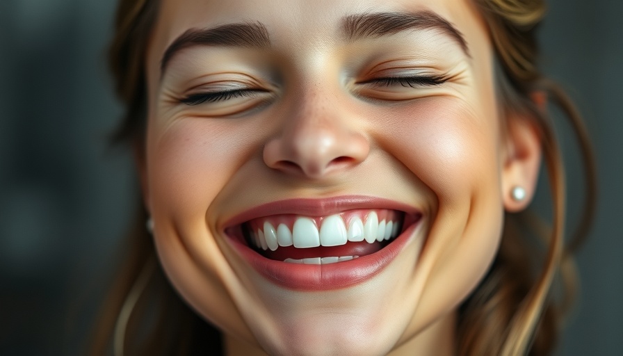 Woman with no-prep veneers laughing joyfully, close-up shot.