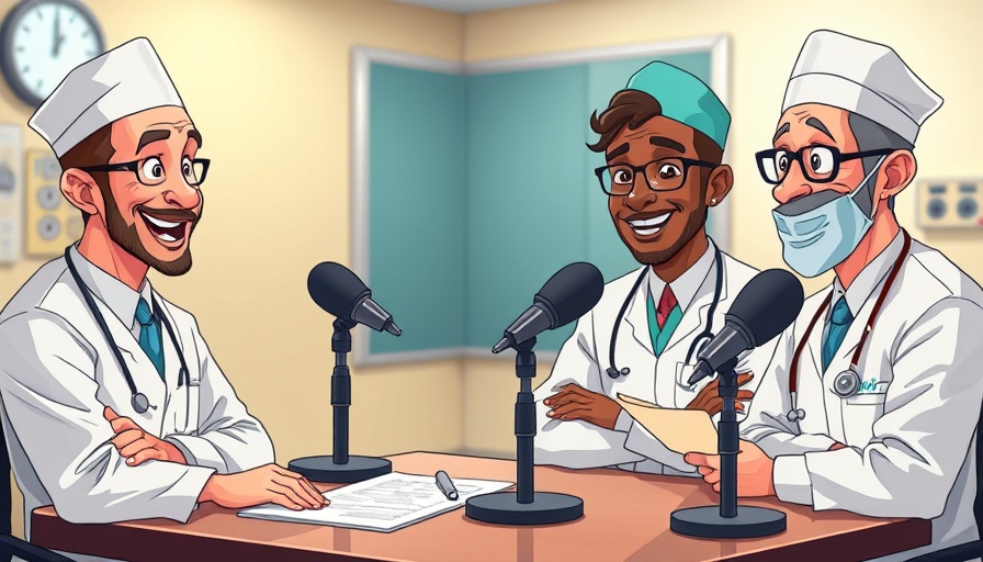 Cartoon surgeons in studio discussing breast implants