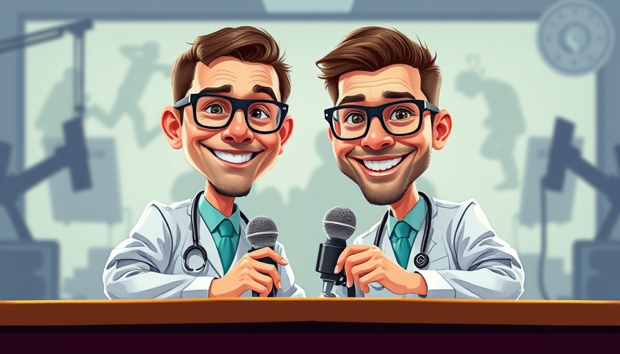 Cartoon surgeons hosting a breast implants podcast.
