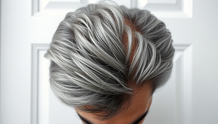 Hair transplant transformation; top view of man with thick gray hair.