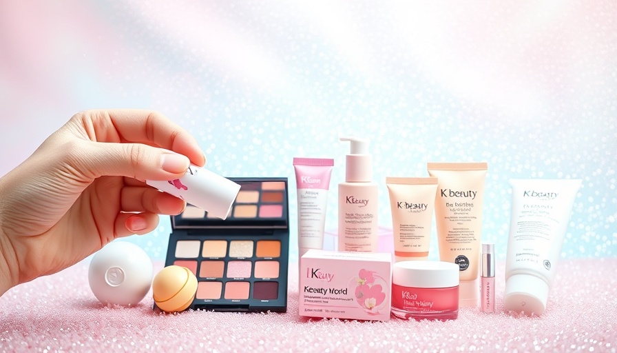 Colorful K-Beauty products at launch, held against pastel backdrop.