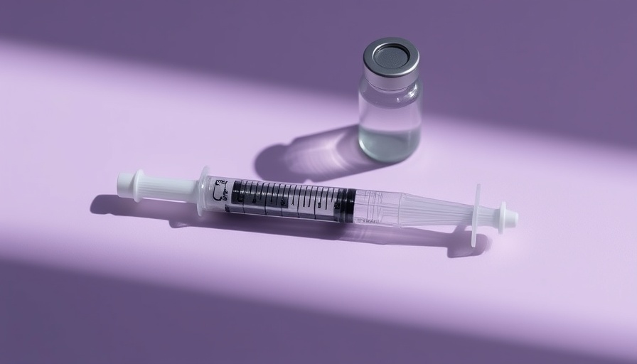 Minimalistic syringe and vial on purple background showcasing baby Botox benefits.