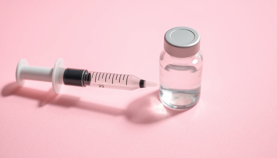 Syringe and vial on pink background; Botox before and after.