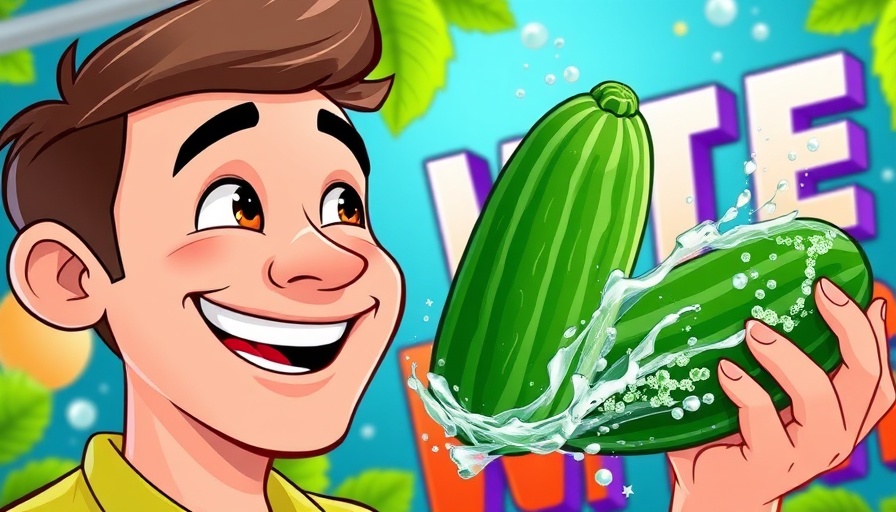 Cartoon showing surprising uses of Botox with cucumber and smiling man.