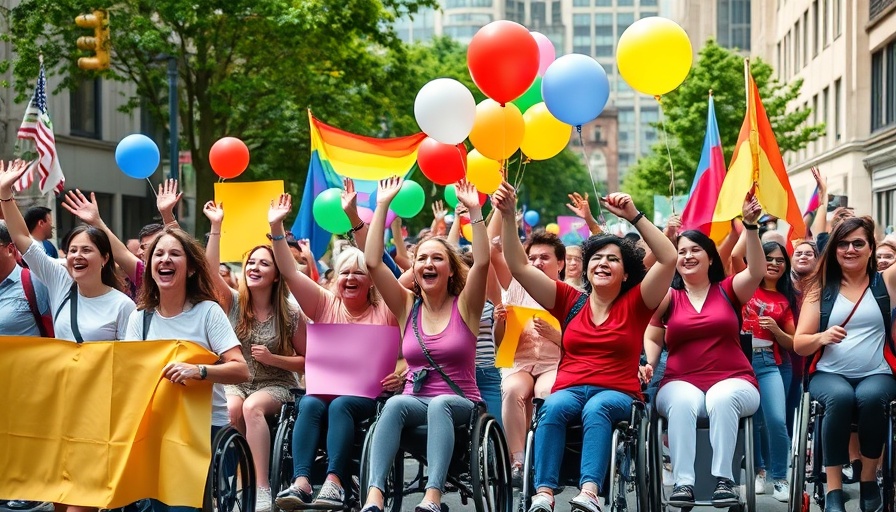 Diverse group celebrating Disability Pride Month parade