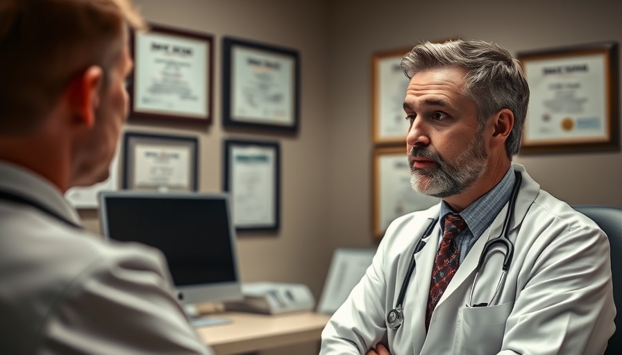 Doctor explains hair transplants in office setting.