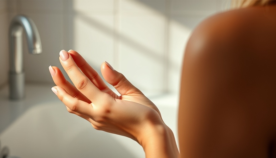 Niance Skincare Experience: Hand applying lotion in serene setting.