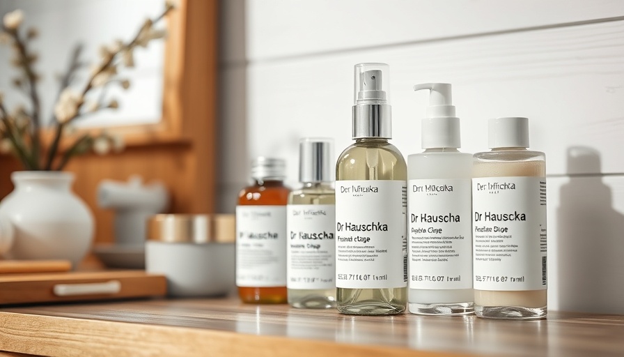 Dr. Hauschka skincare products arranged on a wooden vanity.