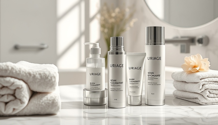 Uriage skincare products elegantly displayed on a bathroom countertop.