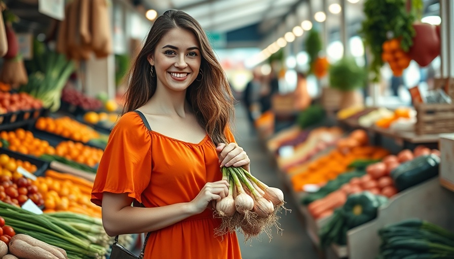 Young woman shopping for vegetables in a market, related to GLP-1 weight loss diet.