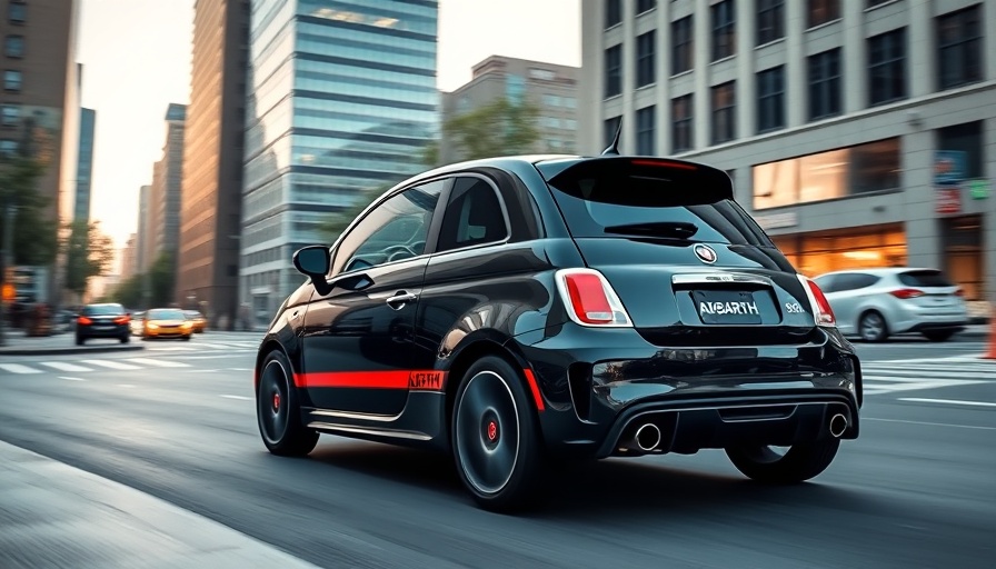 Abarth 600e car on a city street at evening