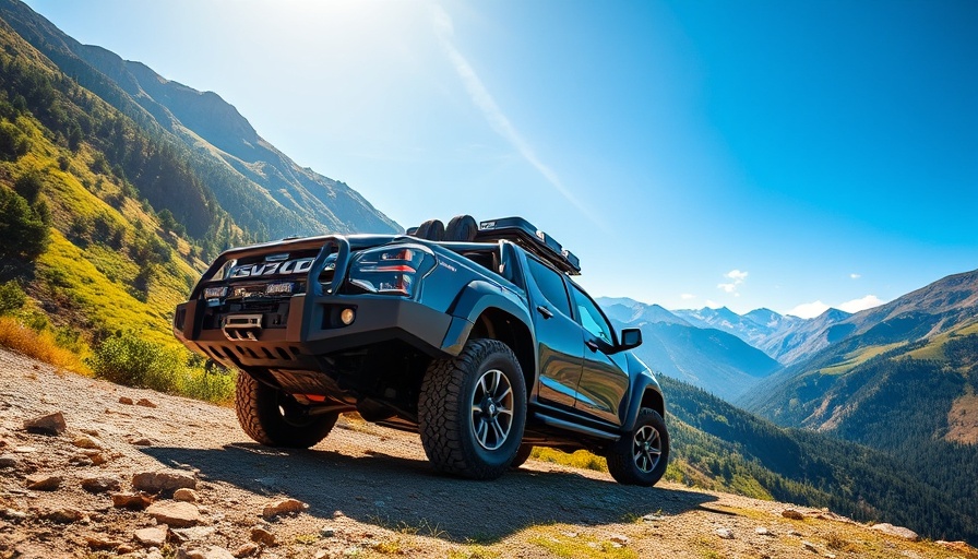 Isuzu D-Max Basecamp adventure vehicle on mountain terrain.