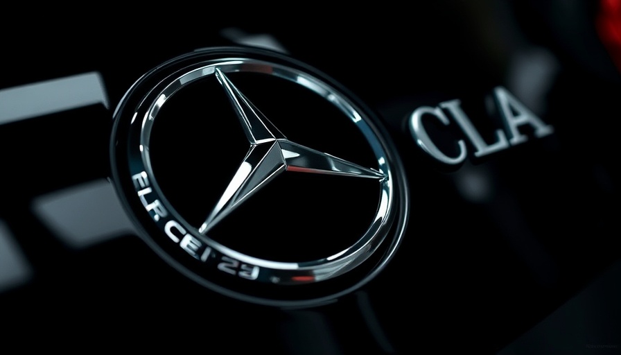 Mercedes-Benz CLA luxury sedan logo with chrome accents, close-up.