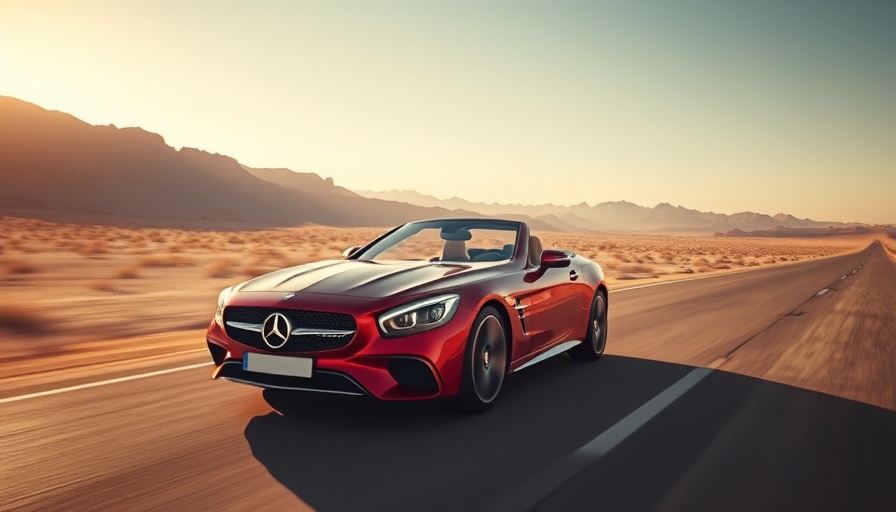 Red Mercedes-Maybach SL 680 Monogram Series driving in a desert landscape.
