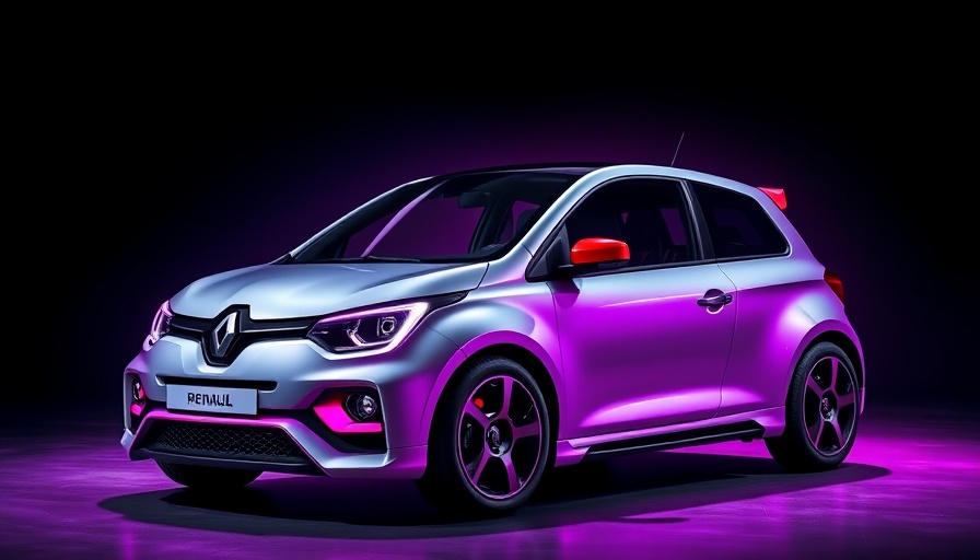 Renault 5 Turbo 3E with sleek design and dramatic lighting.