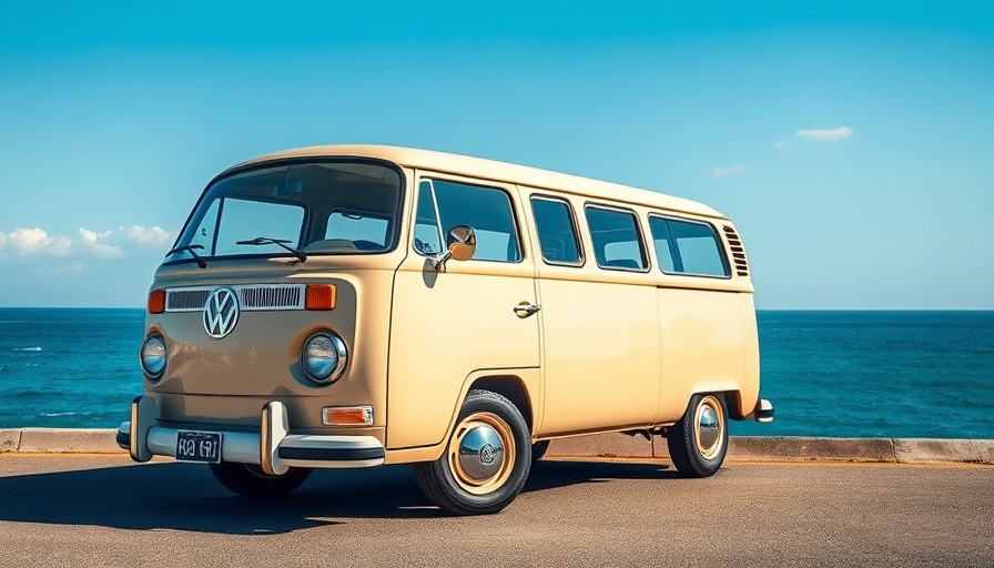 Classic Volkswagen Bus by the ocean for 75th birthday.