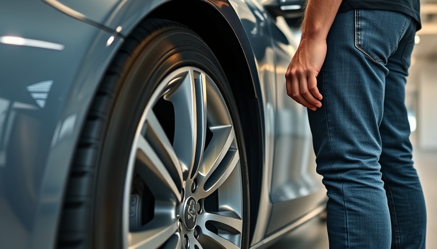 Vehicle tire maintenance tips highlighted by a polished car tire in an indoor setting.