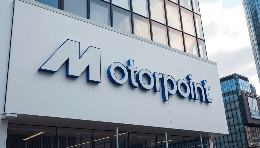 Motorpoint logo on building facade representing profitability.