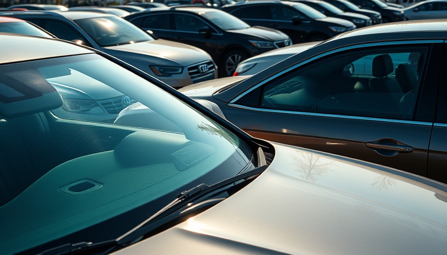Parked cars in a lot highlighting used car market demand.