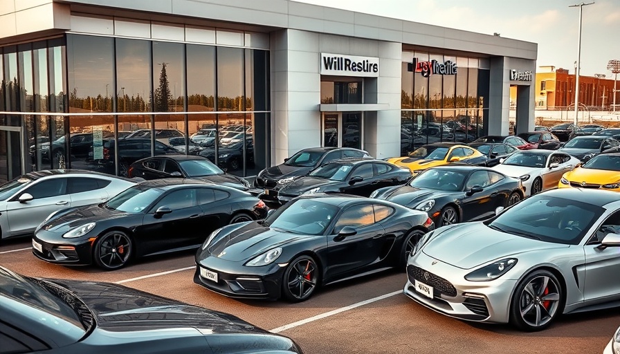 Modern car dealership with numerous vehicles parked, March new car sales surge
