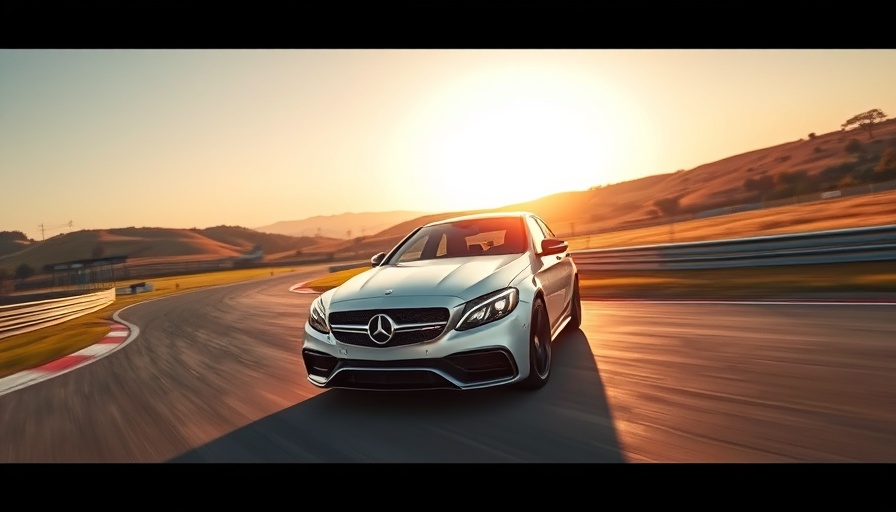 Mercedes-AMG C 63 facelift PHEV system driving on a track in the countryside.