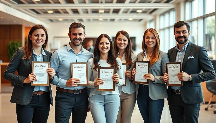 Honda employees celebrating achievement in showroom.