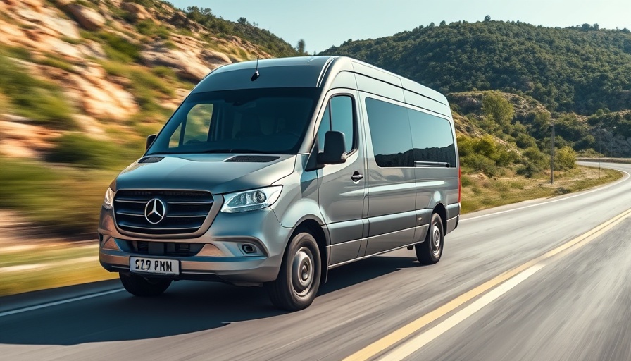 Mercedes van driving on a country road, showcasing T-Class and Citan.