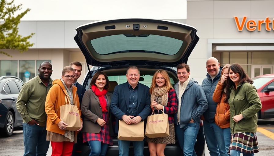 Vertu food drive community gathering at dealership.