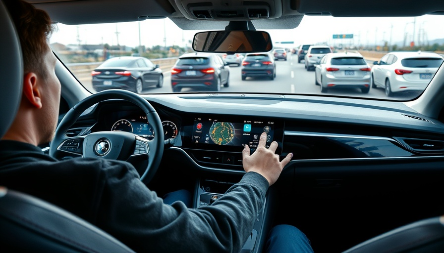 Advanced car dashboard with touchscreen, driver using vehicle tracking systems.