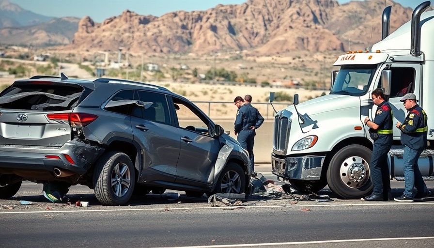 Damaged vehicles post-collision, responders on scene, high-risk area.