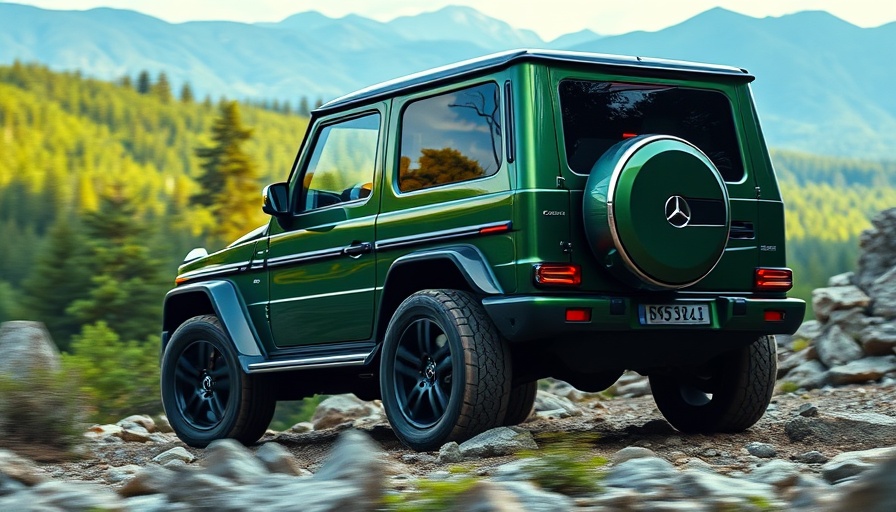 Limited Mercedes G-Class series SUV on rocky terrain, natural backdrop.