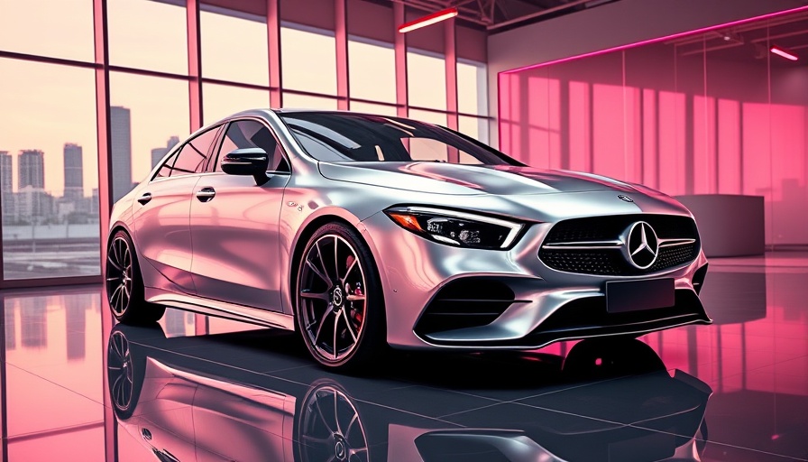Futuristic Mercedes custom CLA in Manhattan dealership showroom.
