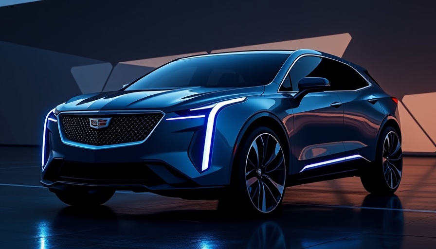 Futuristic 2026 Cadillac Optiq-V with blue LED lights and elegant design.