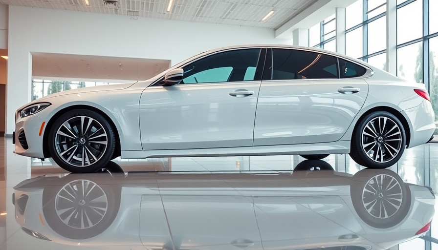 Luxury sedan in showroom, highlighting elegance and business appeal.