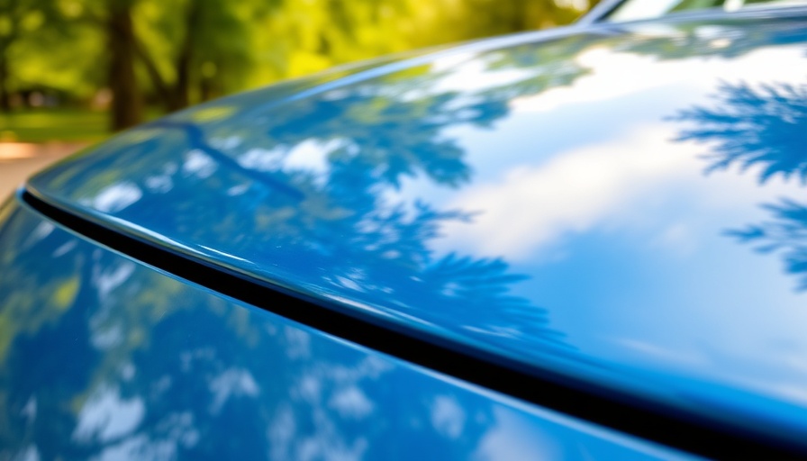Dented blue car hood reflecting trees - Comprehensive Car Insurance Coverage.
